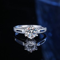 Bague pour femme en argent sterling S925 et moissanite, creuse, forme hexagonale, six griffes, électroplaquée, style simple et tendance, pour le marché international