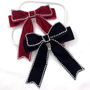 <span class=keywords><strong>Barrette</strong></span> rétro PL pour femmes et filles, avec strass, cristaux et perles, grande pince à cheveux, épingle à cheveux, grand nœud en velours, accessoires pour la tête, vente en gros - Product Image 3