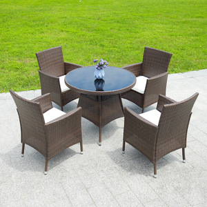 Ngoài trời mây ăn đặt 5 mảnh PE <span class=keywords><strong>wicker</strong></span> Patio đồ nội thất với bàn tròn và 4 ghế bành cho sân vườn, ban công, quán cà phê, khu nghỉ mát - Product Image 4