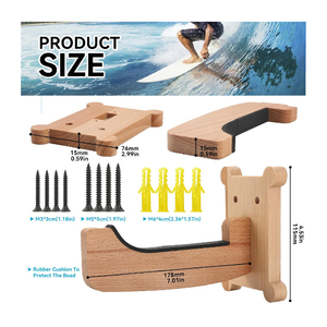 Support <span class=keywords><strong>mural</strong></span> pour planche de <span class=keywords><strong>surf</strong></span> en bois de hêtre, supports muraux pour planches de <span class=keywords><strong>surf</strong></span> avec boulons d'expansion M6, rangement vertical ou horizontal pour planches de <span class=keywords><strong>surf</strong></span> - Product Image 2