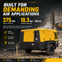 Compresseur d'air à vis diesel portable 375 CFM 10,3 bars, compresseur robuste remorquable pour l'exploitation minière, le forage et la construction