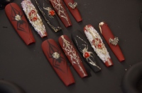 Toile d'araignée 3D Designs Long Coffin Matte Nails pour Halloween Noir ABS French Style Press-on Nails