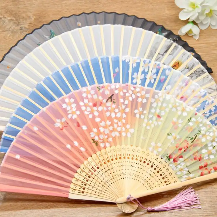 Bambu Flor Fold Mão Fãs Para Casamento Estilo Chinês Seda Ventilador Crianças Antique Folding Fan Presente Vintage Party Supplies