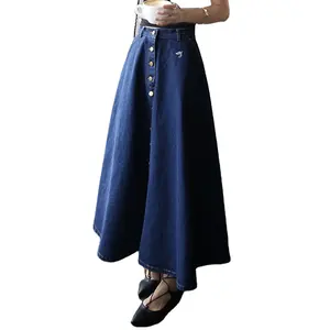 SMO Women's Denim Skirts Casual A Line Free Size Womens Skirts High Waist Long Plus Size Maxi Ladies Skirt