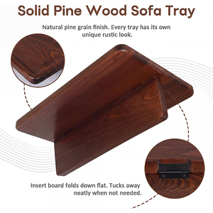 Solid Acacia Wood Sofa Arm Tray <strong>Foldable</strong> Clip-On <strong>Couch</strong> Armrest <strong>Table</strong> Dark Walnut Finish Raised Rim 15.9x10in Side <strong>Table</strong> - Product Image 3