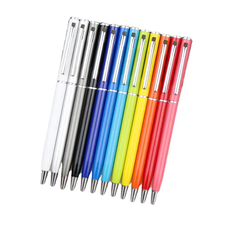 قلم حبر جاف معدني يُطبع على الشاشات التي تعمل باللمس قلم إعلانات مخصص مع قلم معدني مموج رخيص الثمن