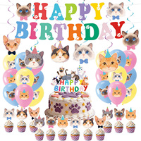 Ensemble de décoration d'anniversaire sur le thème du chat, avec assiettes en papier, bannières, ballons et vaisselle jetable, pour une fête amusante et mignonne