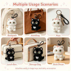 Porte-clés en peluche chat mignon personnalisé, pendentif animal en peluche doux avec sangle tressée pour sacs à main, sacs à dos, porte-clés - Product Image 3