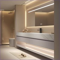 Ensemble de meuble-lavabo mural minimaliste italien en pierre frittée sans joint, avec porte en bois massif et construction en contreplaqué