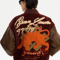 Veste universitaire en cuir personnalisée avec manches en cuir, broderie chenille, patchs logo vintage, style baseball, en laine, vente en gros