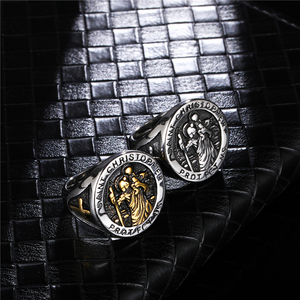 Anelli da Uomo Stile Biker con Sigillo, Anelli Statement in Argento con San Cristoforo, Gioielli in Acciaio Inossidabile - Product Image 4