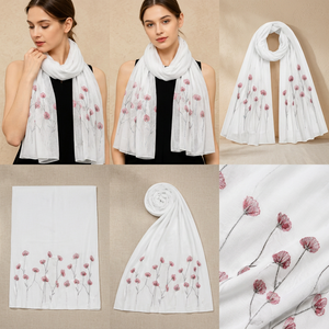 Women's <b>White</b> Floral Viscose Shawl Lightweight Long Soft Scarf Wrap for Travel Casual Wear and Gift - Product Image 3