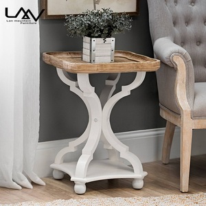 Klassischer antiker weißer Couch tisch im französischen Landhausstil und kleiner runder Beistell tisch Massivholz tisch für Wohnzimmer hotel - Product Image 2