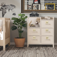 Commode haute moderne OEM pour chambre et placard 5 tiroirs avec étagère à 3 niveaux en bambou petits tiroirs de rangement en tissu robustes
