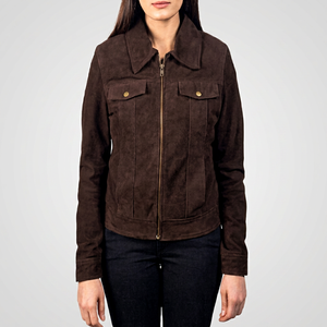 Women's brawn Genuine Leather Moto Jacket Full Sleeve <b>Zipper</b> Closure Stand Collar Autumn Style - Product Image 1