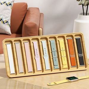 Caja de almacenamiento de correas de reloj de madera para viajes internacionales, caja organizadora compartimentada para correas de reloj, bandeja portátil para exhibir relojes, madera maciza - Product Image 1