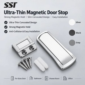 Tope de Puerta Magnético Oculto Ultrafino de Aleación de Zinc Sin Perforación, Retenedor Delgado para Puertas de Cristal de Marco Estrecho, Baño, Oficina, Hotel - Product Image 1