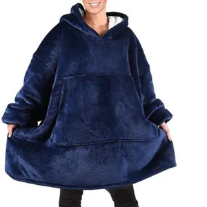 Custom Logo invernale calda coperta con cappuccio indossabile in pile Puffy natale con cappuccio TV coperta per bambini e adulti
