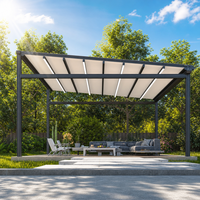 Auvent de toit rétractable d'usine avec bande lumineuse dissimulée, pergola électrique pliante en aluminium étanche pour jardin extérieur