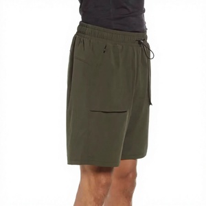 Pantalones Cortos Cargo para Hombre, Color Sólido, Secado Rápido, Cintura Media, con Cordón, Estilo Casual, Verde Oliva, 100% Algodón - Product Image 3