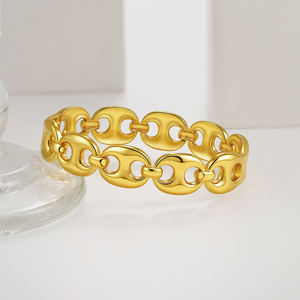 Brazalete Grueso de Acero Inoxidable Chapado en Oro de 18k, Diseño Geométrico de Nariz de Cerdo y Grano de Café, Impermeable, para Mujer, Modelo B252661 - Product Image 4