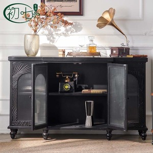 Mueble de entrada estilo europeo negro con puertas de vidrio esmerilado, vitrina de madera maciza para uso en tiendas - Product Image 3