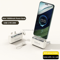 Power Bank Mini Capsule 10000mAh dengan Pengisian Cepat PD 22.5W USB-C, Baterai Portabel dengan Kabel Terintegrasi, Penyangga Ponsel, dan Layar LED