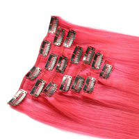 Extensiones de Cabello Humano Virgen 100% Sin Procesar de Alta Calidad con Clip, Doble Trama a Máquina, Longitud de 18 a 24 Pulgadas, Color Rosa