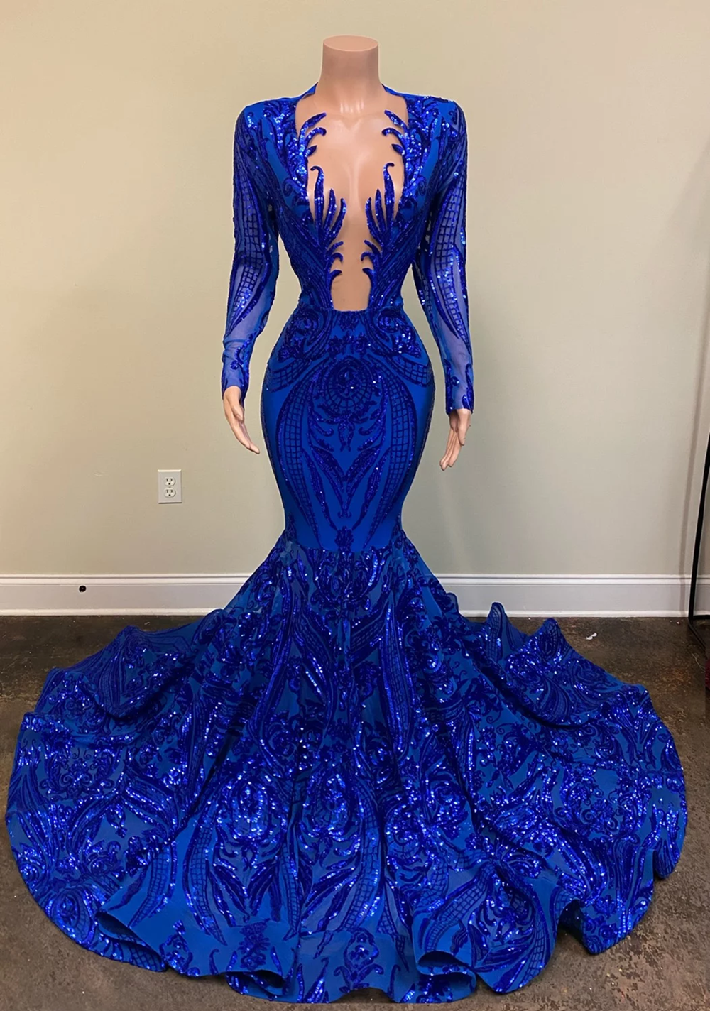 EV105 Long Elegant Prom Dresses - Sheer O-Neck Mermaid Style EV105 Long Elegant Prom Dresses - Sheer O-Neck Mermaid Style
