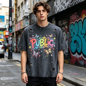 Camiseta Oversize para Hombre con Estampado Digital de Diamantes de Imitación, Estilo Urbano, Lavado Ácido y Desgastado, de Fábrica de Ropa de Marca Personalizada - Product Image 3
