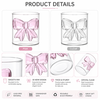 Tasse à eau en verre borosilicate transparent rose 3D nœud papillon de 11 oz, idéale pour jus froid, café glacé, latte et lait