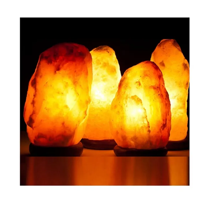 Base de madera para decoración, piedra de roca de cristal natural de Pakistán, lámparas de sal del himalaya rosa, 2-3kg