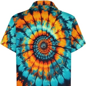 Chemise à manches courtes à col montant, motif totem arc-en-ciel psychédélique mystérieux hawaïen, tie-dye, avec poche à revers, logo personnalisé, ODM - Product Image 4