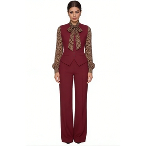 เสื้อเชิ้ตและกางเกงลายเสือดาวสำหรับผู้หญิง ชุดลำลอง 2 ชิ้น สไตล์แฟชั่น ขายดีประจำฤดูใบไม้ร่วง - Product Image 3