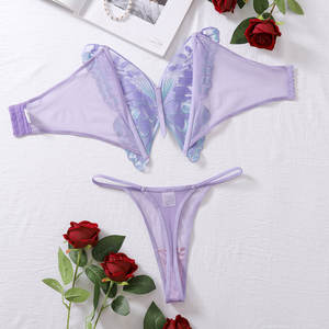 Ensemble de Sextoys <span class=keywords><strong>et</strong></span> de Lingerie avec Soutien-Gorge Invisible Sans Bretelles Brodé de Fleurs Papillon <span class=keywords><strong>et</strong></span> String Perlé pour Femmes - Product Image 4