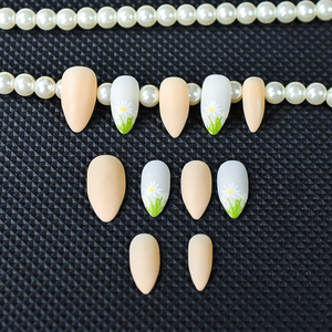 Faux ongles à presser, motif fleurs, forme amande moyenne, en acrylique mat, couleur <span class=keywords><strong>blanc</strong></span> nude pour femmes, lot de 24 pièces, collection automne - Product Image 6