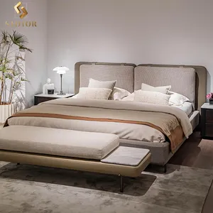 Conjunto de quarto de luxo italiano, cama king size moderna, cama de casal de designer, conjunto de couro de veludo
