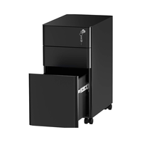 Meuble de rangement métallique moderne à 3 tiroirs, compact, mince, portable, pré-assemblé, solution de rangement pour salon et bureau, A4/Letter/Legal, noir