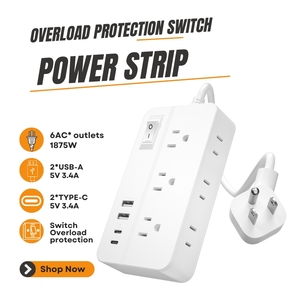 Multiprise 15A 125V avec 3 prises CA latérales, 2 ports USB et 2 ports USB-C, protection contre les surtensions et les surcharges en ABS, idéale pour la maison et les étudiants - Product Image 2