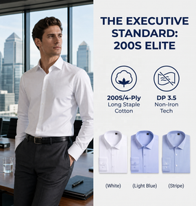 Camicia da Uomo di Lusso 200S in Cotone 100% a Fibra Lunga, 4 Strati, Non Stiro, Colletto Rigido, per Business, Ingrosso OEM - Product Image 2
