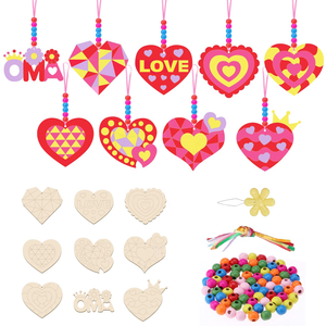 9 Pendentifs décoratifs créatifs en bois en forme de cœur, faits à la main, perlés, vierges, pour la Saint-Valentin, Diwali, Ramadan - Vente chaude, avantageux - Product Image 2