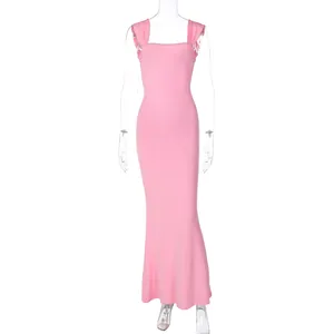 2023 Strappy Elegant Dresses Sexy O Neck Package Hip Backless Halter Dresses Women Casual Dresses