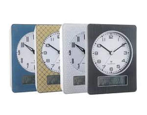 Rectangular Multi-funcional RC Ana-dígitos montado reloj despertador con pantalla LCD mes Fecha y temperatura