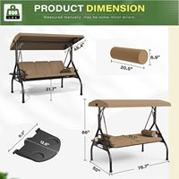Fauteuil balançoire de véranda 3 en 1 pour l'extérieur, balançoire de patio à 3 places avec auvent réglable, balançoires robustes