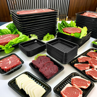 Plateau alimentaire jetable en PP noir de qualité alimentaire, empilable, thermoformé, résistant au congélateur, pour viande et fruits, vente en gros