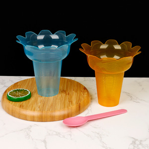 Vasos Desechables de PP para Yogur y Helado Suave, Estilo Tailandés, Forma de Flor, Plástico, 300ml 450ml de Capacidad, Cestas para Servir Hielo Raspado y Alimentos - Product Image 3