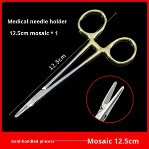 Penjepit Jarum Medis Bahan Stainless Steel Gagang Emas Inlay Clip untuk Bedah Kelopak Mata Ganda Jahitan Kelas I - Product Image 6