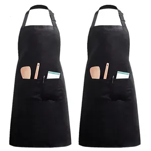 Hot Sale Adjustable Neck Strap Washable Apron with Pockets Custom Logo Restaurant Apron Multi-color option