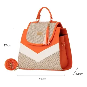 Sac en jute orange pour femme Fana Haven, doublure en toile colorée, fermeture à glissière, sac de shopping - Product Image 4
