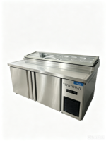 Table de préparation de pizzas commerciale à 2 portes avec réfrigérateur, bacs GN, refroidissement par air, plan de travail en acier inoxydable 304